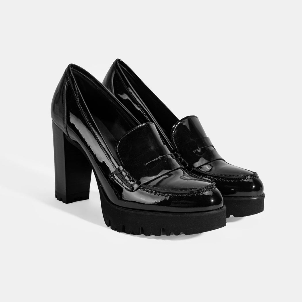 Luca Grossi Kadın Siyah Topuklu Rugan Klasik Ayakkabı