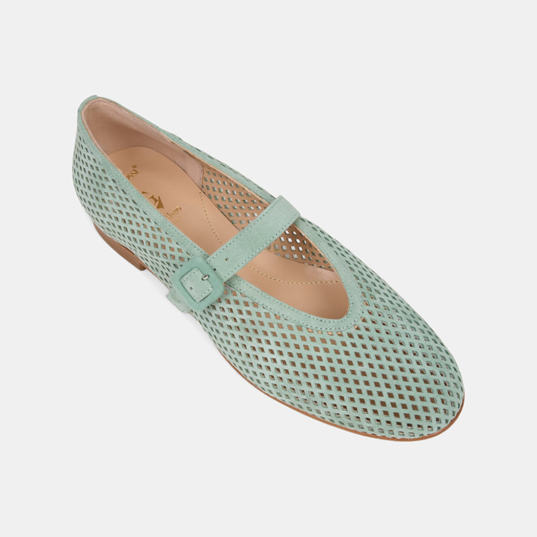 Luca Grossi Kadın Su Yeşili Perforeli Mary Jane Süet Babet