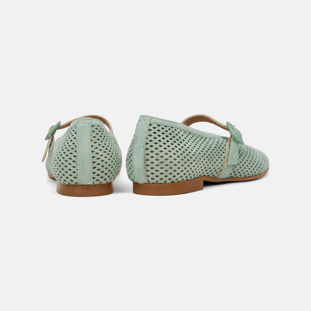 Luca Grossi Kadın Su Yeşili Perforeli Mary Jane Süet Babet