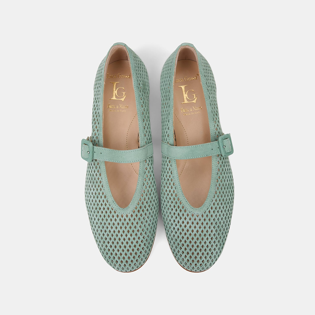 Luca Grossi Kadın Su Yeşili Perforeli Mary Jane Süet Babet