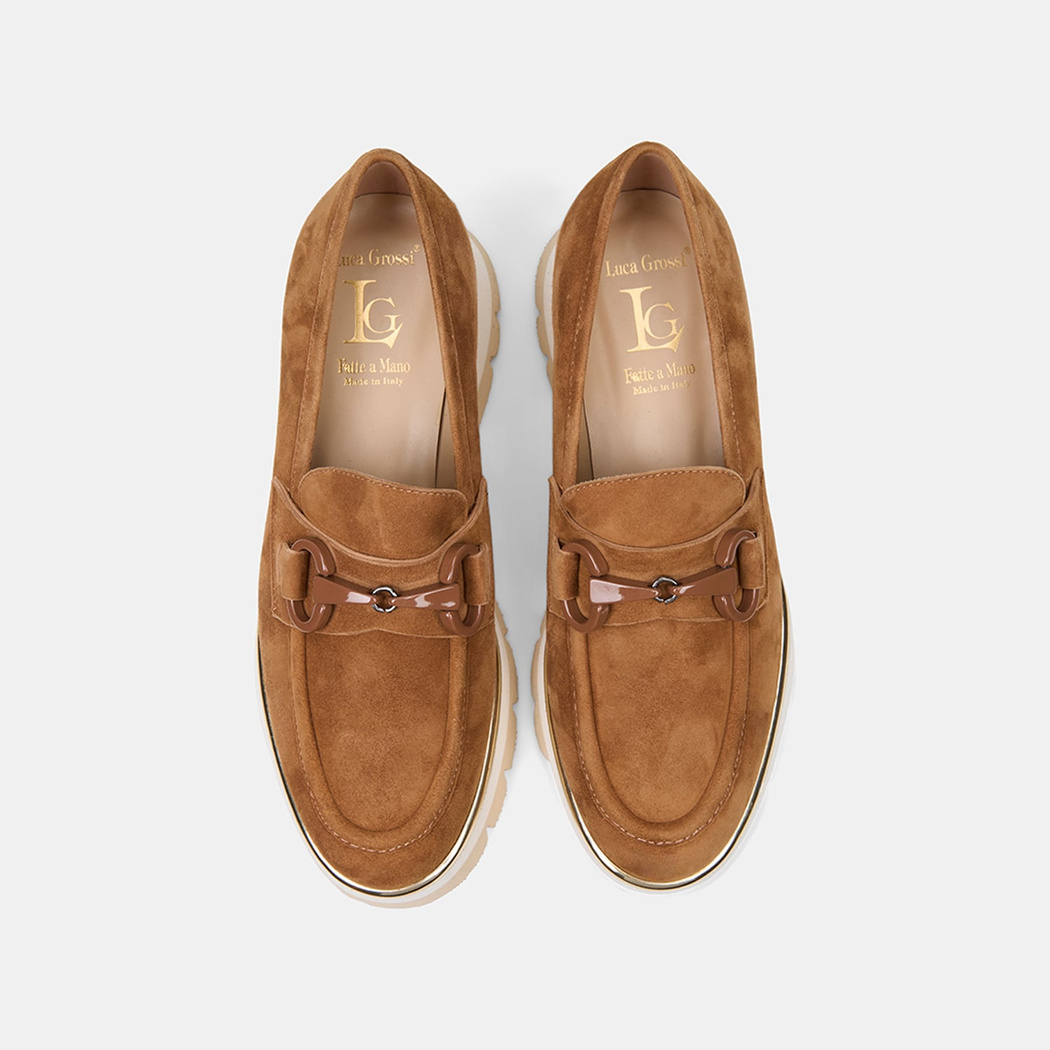 Luca Grossi Kadın Taba Metal Tokalı Dolgu Topuklu Süet Loafer