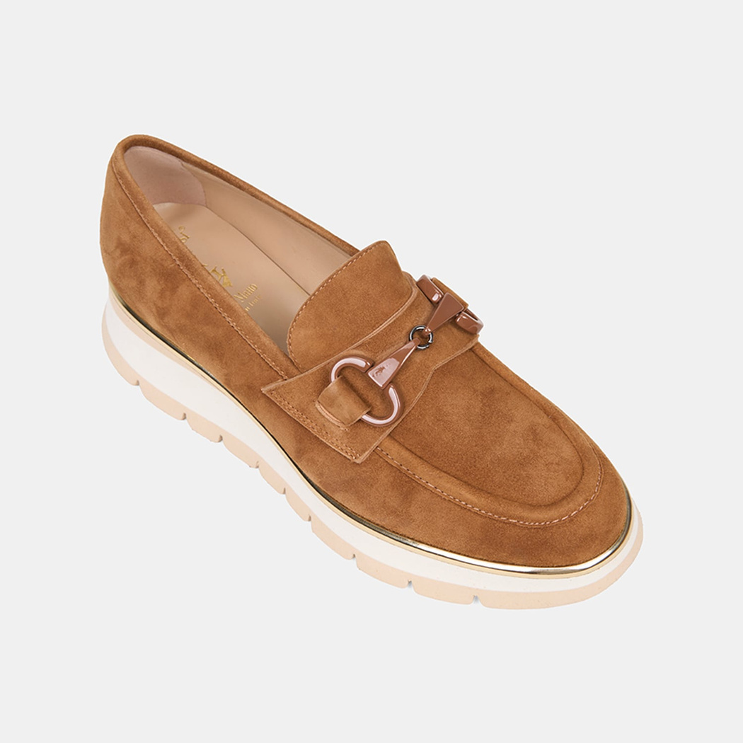 Luca Grossi Kadın Taba Metal Tokalı Dolgu Topuklu Süet Loafer