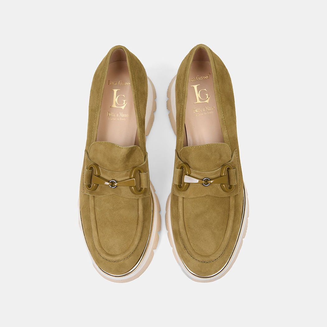 Luca Grossi Kadın Yeşil Metal Tokalı Dolgu Topuklu Süet Loafer