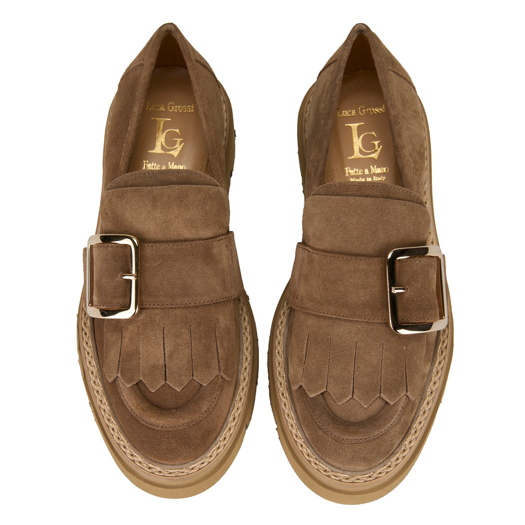 Luca Grossi Taba Kadın Püsküllü Süet Loafer Ayakkabı