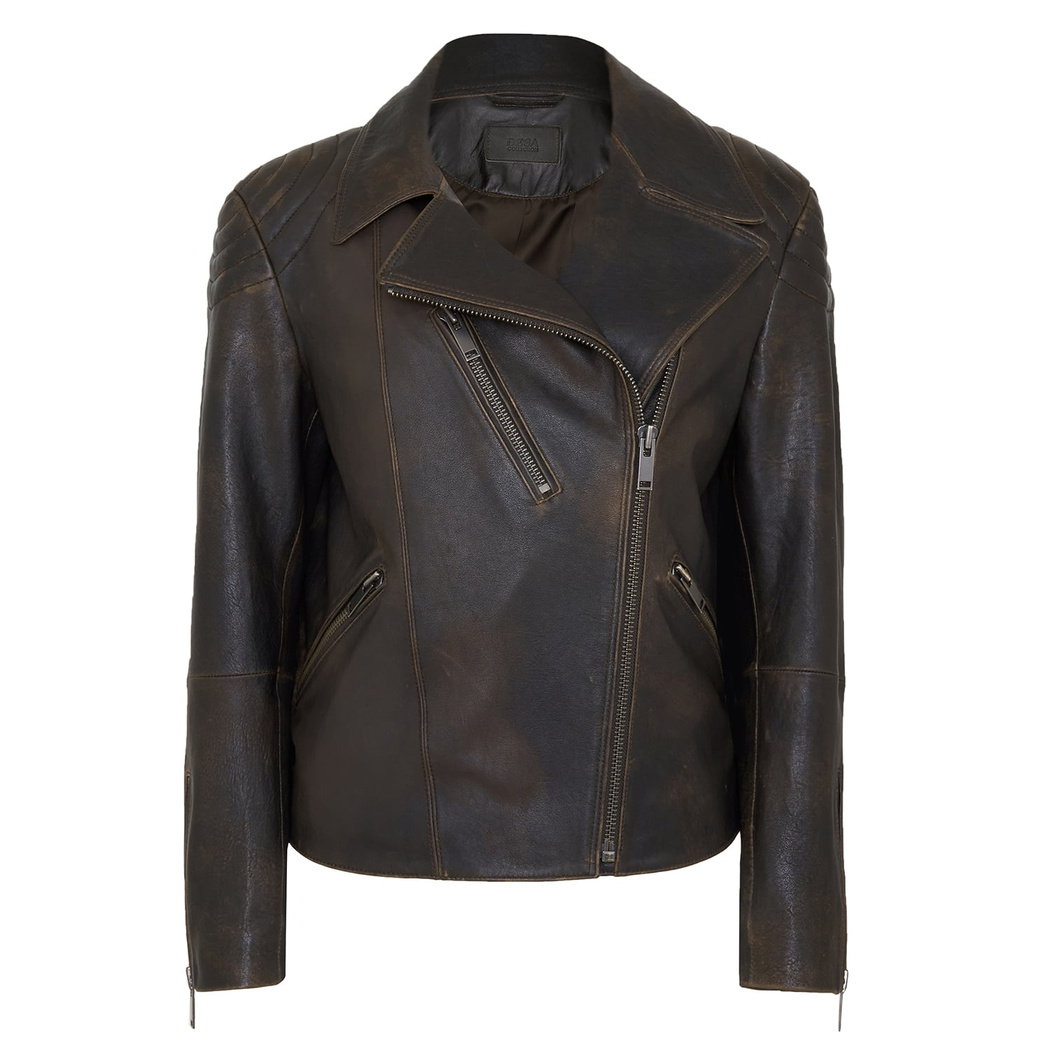 Lucette Kadın Eskitme Oversize Deri Biker Ceket