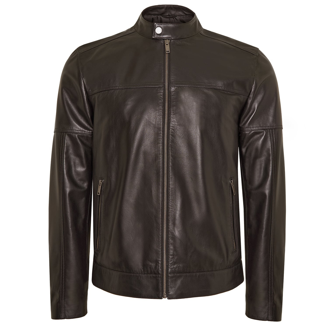 Luigi Kahve Erkek Deri Kapüşonlu Mont