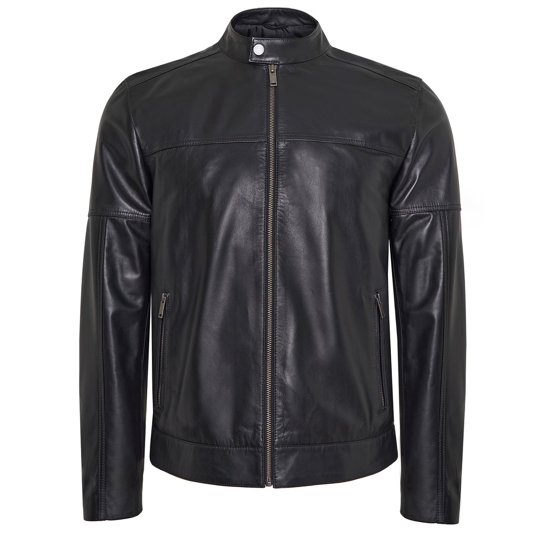 Luigi Siyah Erkek Deri Kapüşonlu Mont