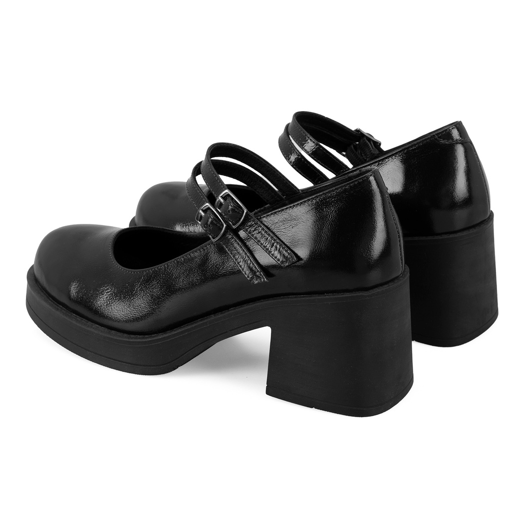Luisa Siyah Kadın Topuklu Mary Jane Deri Klasik Ayakkabı