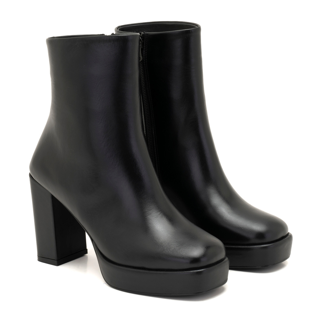 Luliye Siyah Kadın Deri Platform Topuklu Bot
