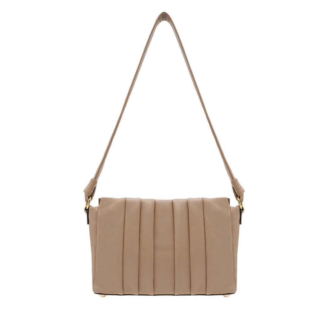 Lupin Bej Kadın Pilili  Deri Omuz Askılı Çanta