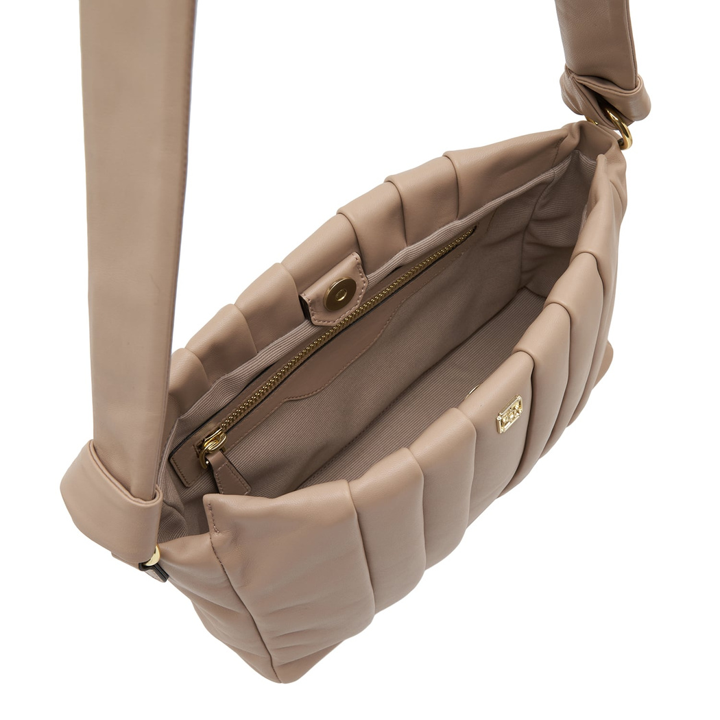 Lupin Bej Kadın Pilili  Deri Omuz Askılı Çanta