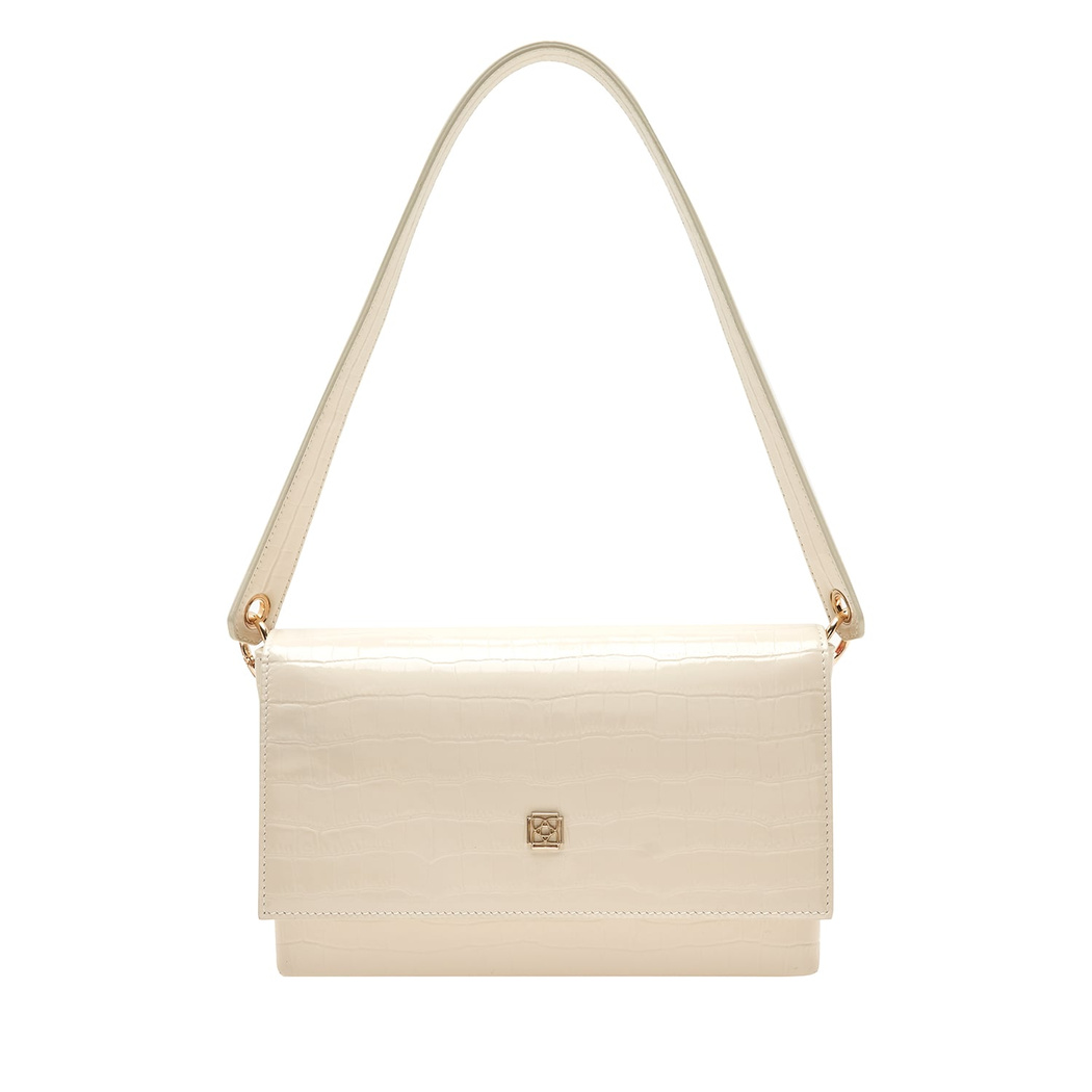 Marimari Ekru Kadın Kroko Baskılı Rugan Deri Omuz Çantası 