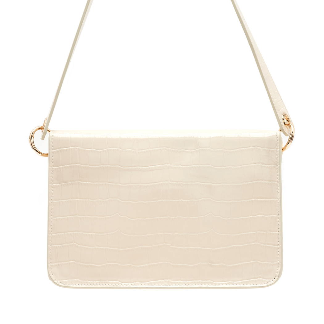 Marimari Ekru Kadın Kroko Baskılı Rugan Deri Omuz Çantası 