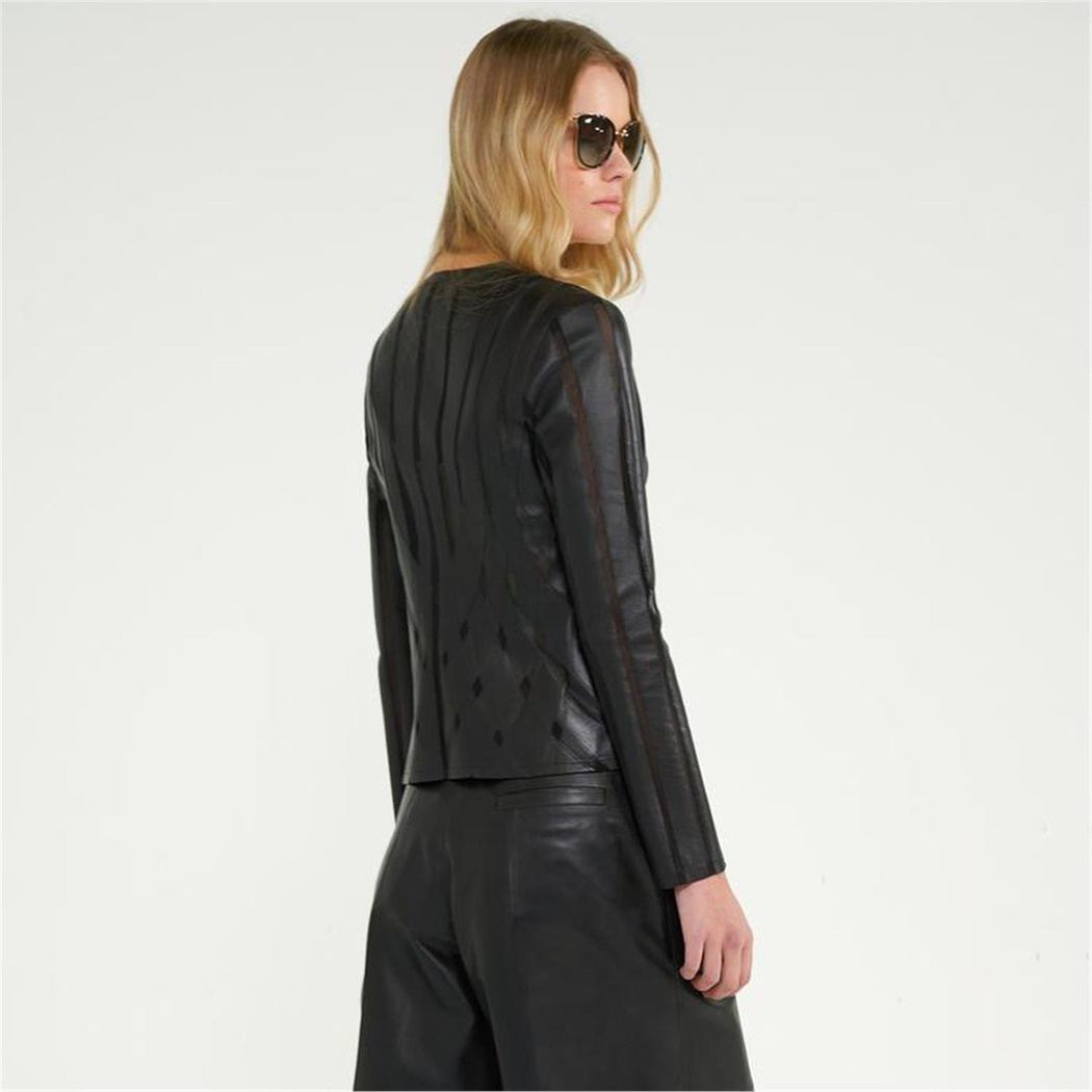 Marita Kadın Dairesel Panelli Deri Ceket