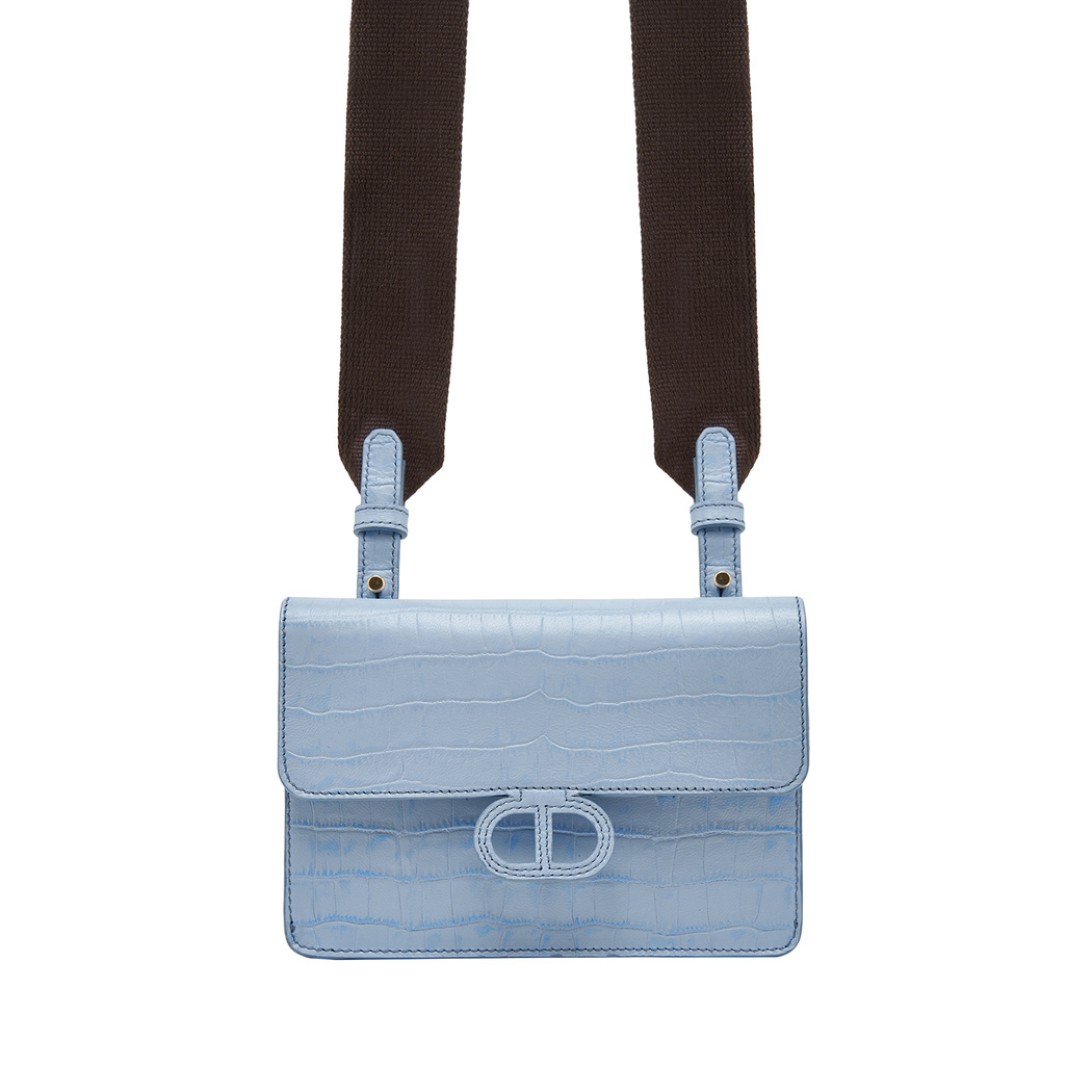 Mavi Fels Kadın Kroko Baskılı Deri Omuz Askılı Çanta