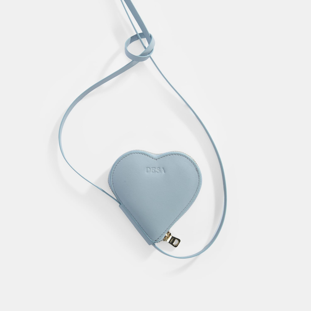 Mavi Kalp Figürlü Mini Askılı Deri Cüzdan