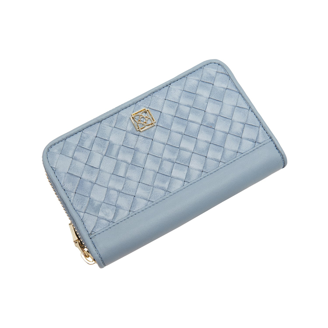 Mavi Örgü Deri Kadın Cüzdan