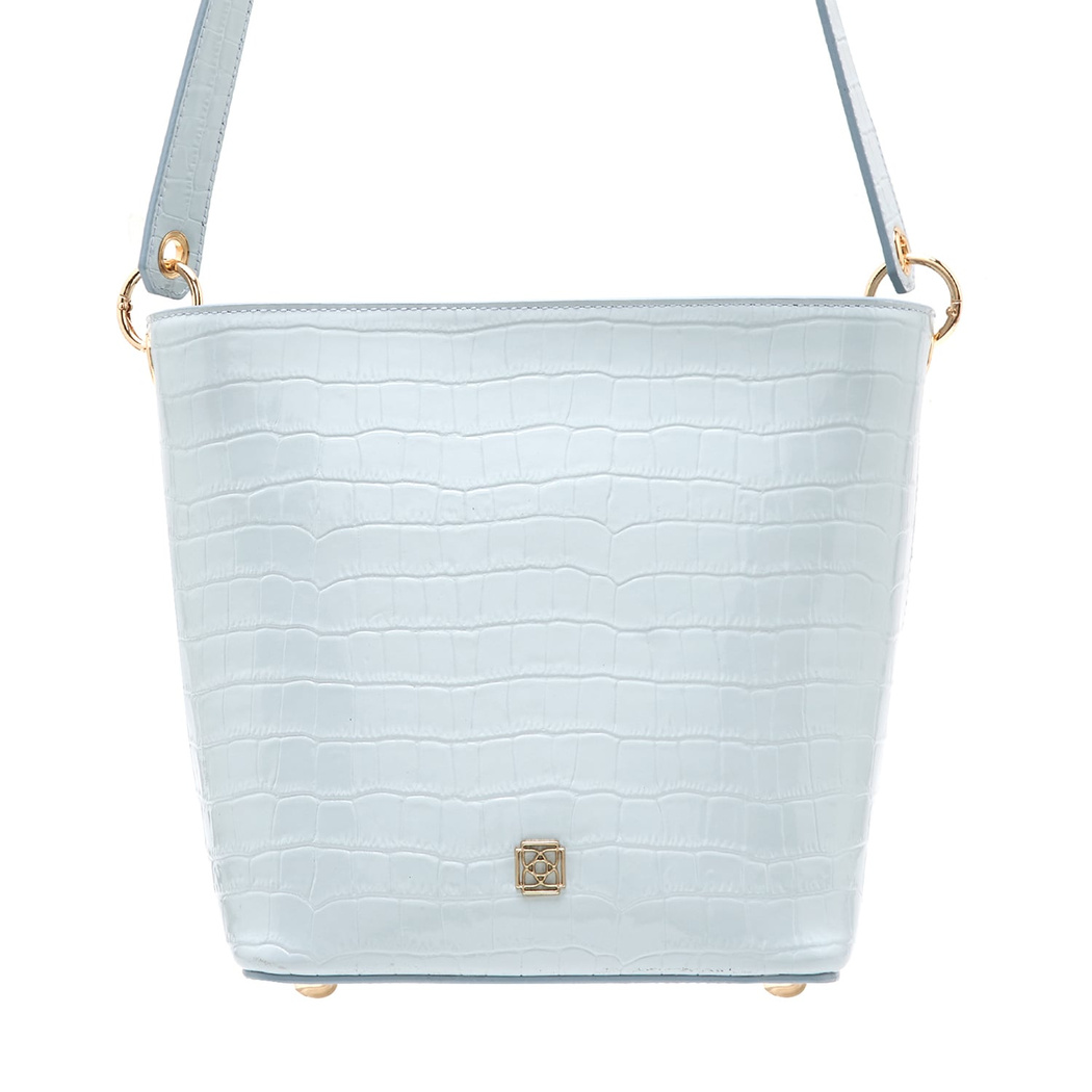 Maximar Mavi Kadın Kroko Baskılı Deri Omuz Çantası