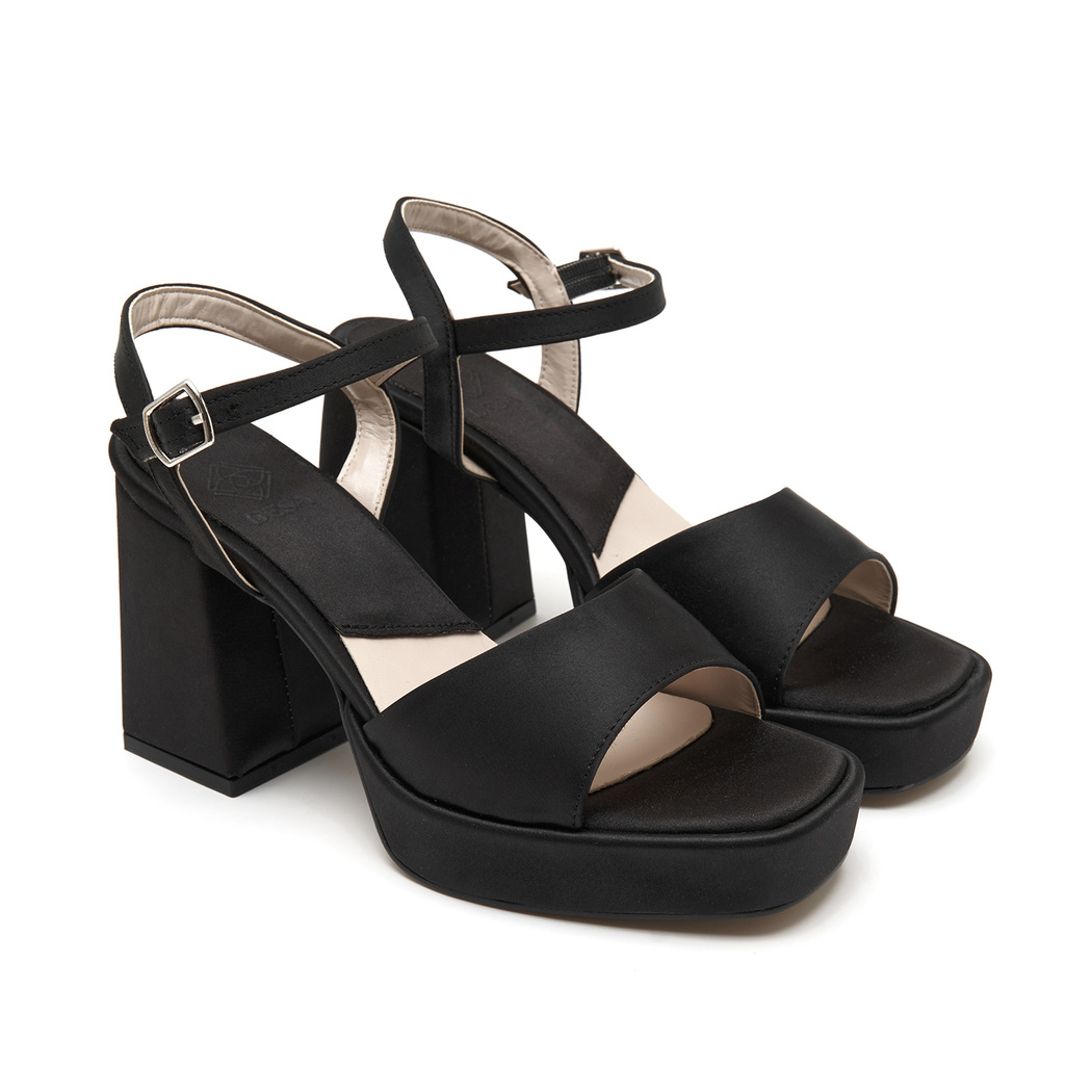 Mellina Saten Siyah Kadın Topuklu Sandalet