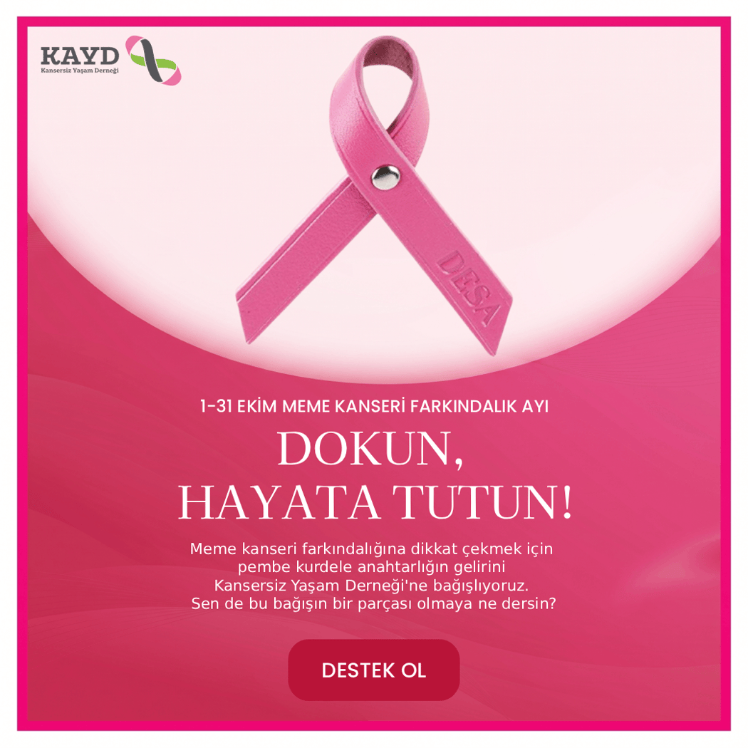 Meme Kanseri Farkındalık Ayına Özel Pembe Deri Anahtarlık