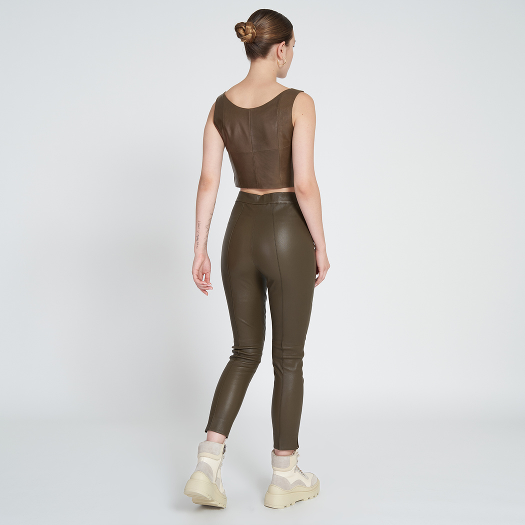 Molly Yeşil Kadın Deri Pantolon