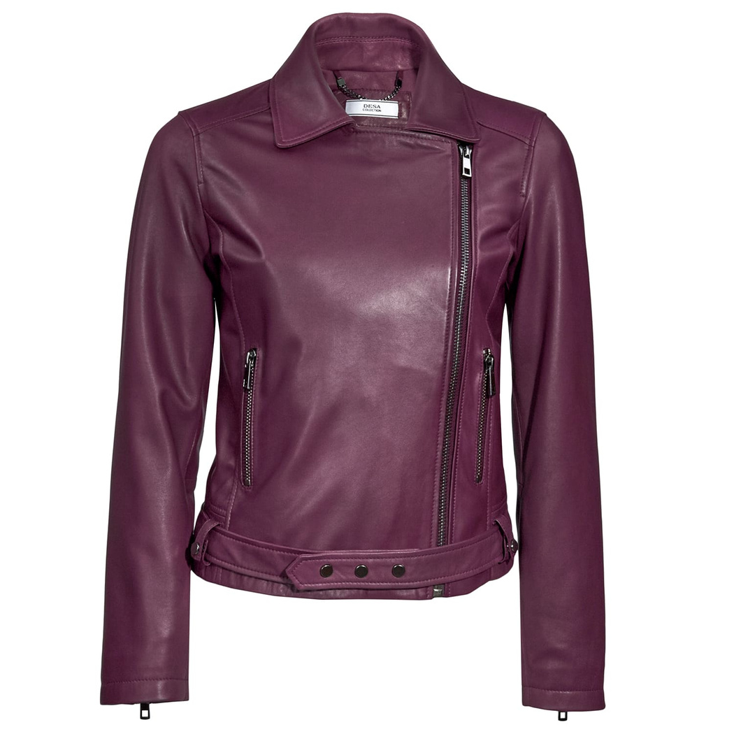 Mor Lisa Kadın Deri Biker Mont