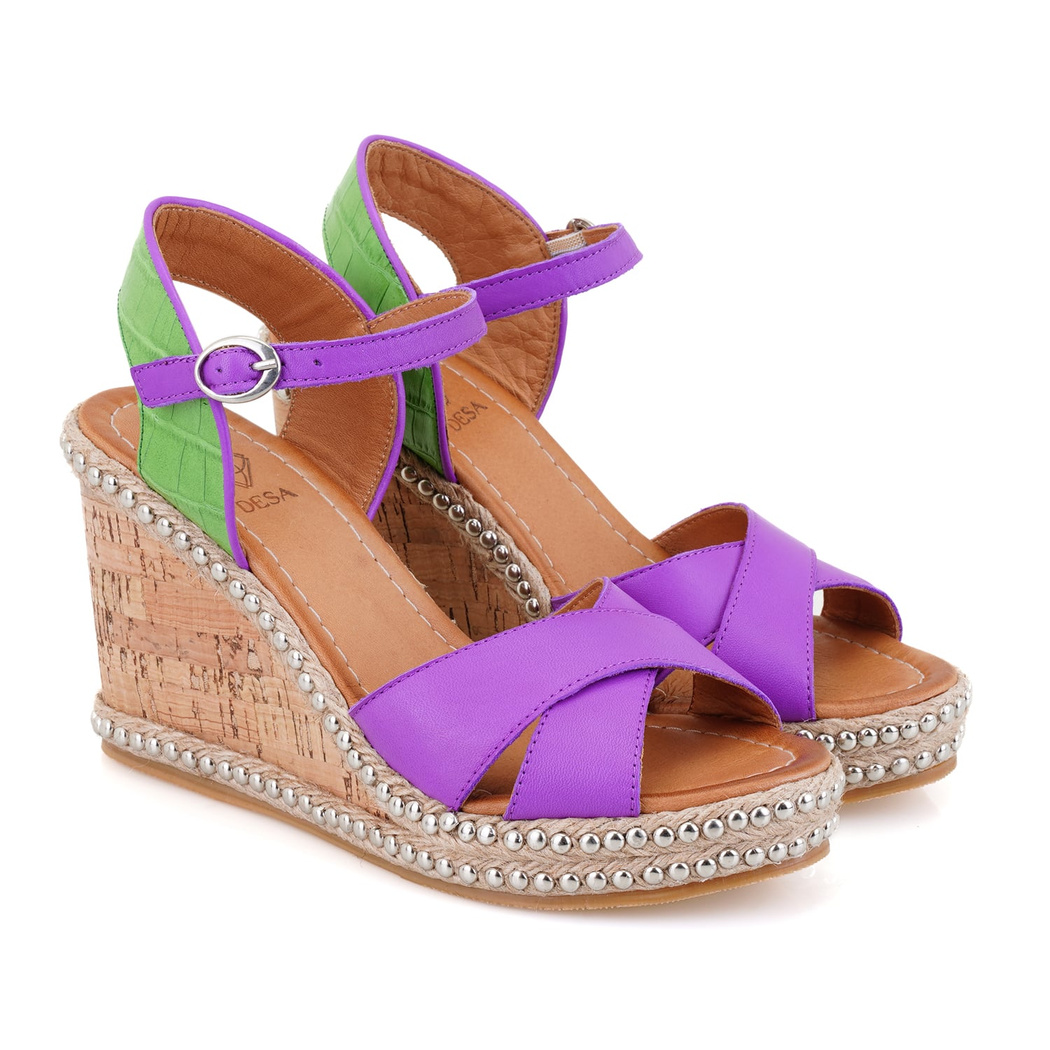 Nadia Mor Kadın Dolgu Topuklu Deri Sandalet