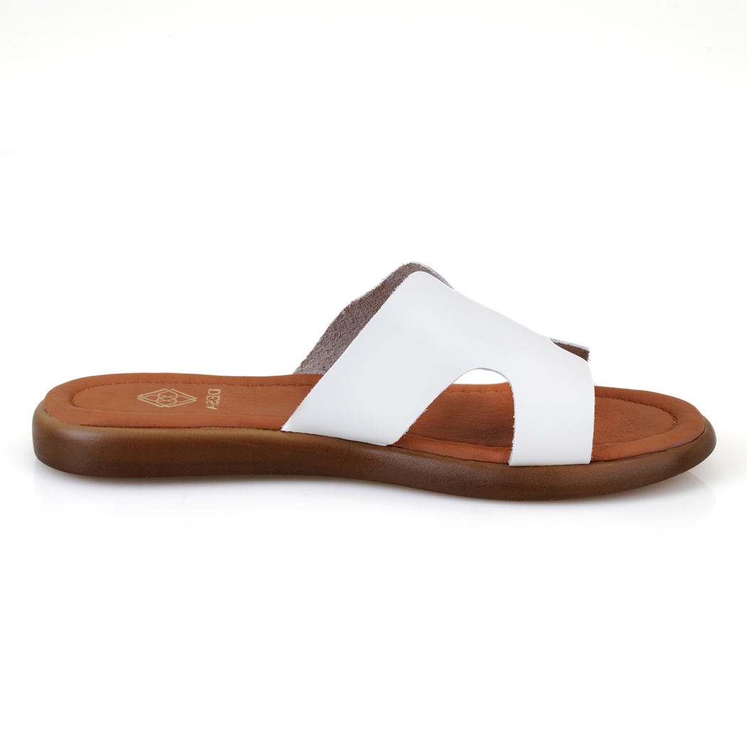 Nell Beyaz Kadın Deri Terlik