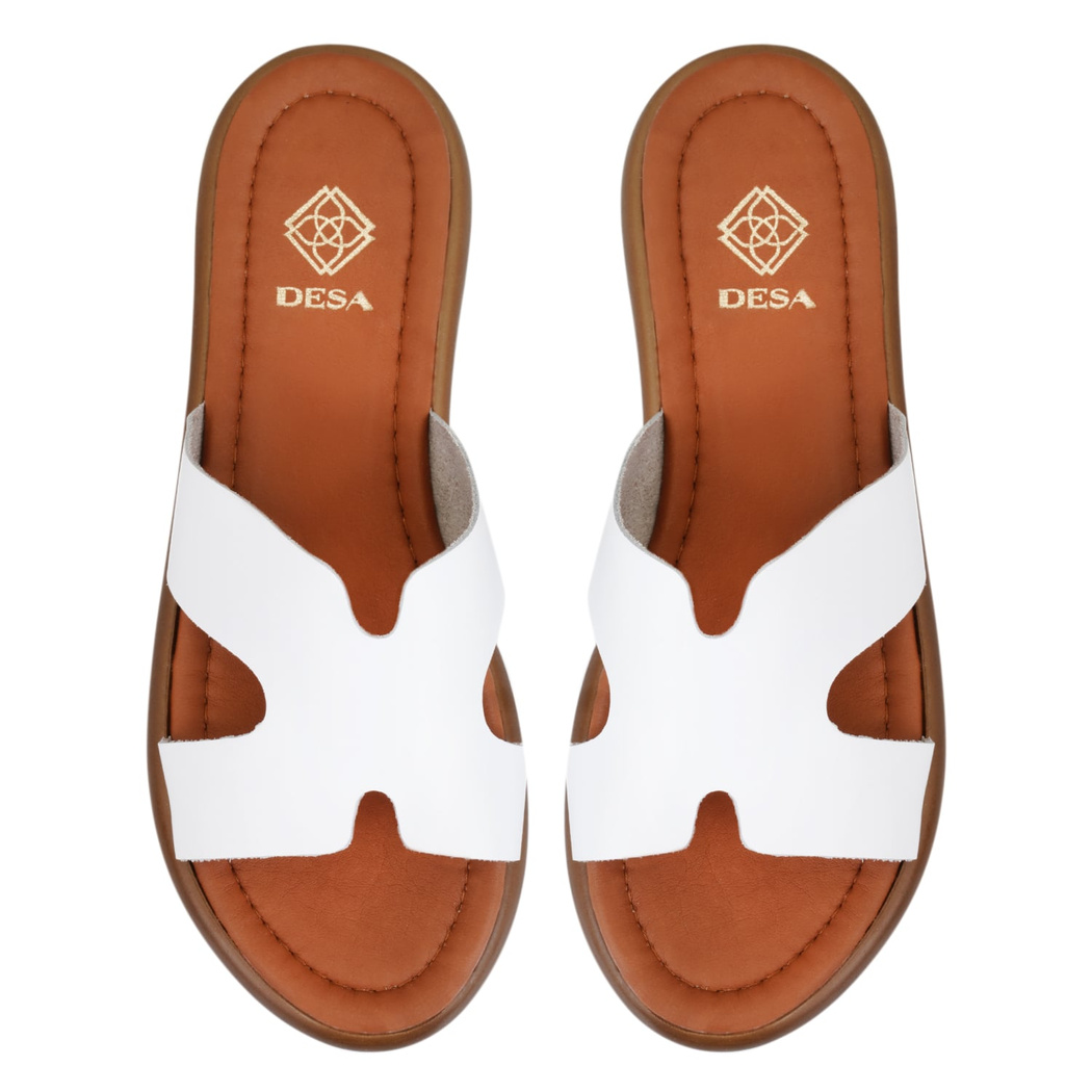 Nell Beyaz Kadın Deri Terlik