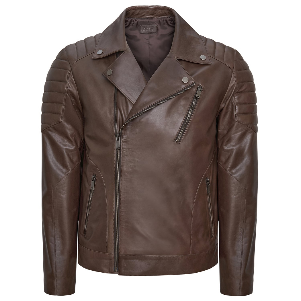 Nereo Kahve Erkek Deri Biker Mont