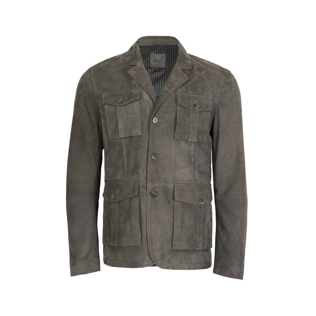 Nicolie Gri Erkek Süet Safari Ceket