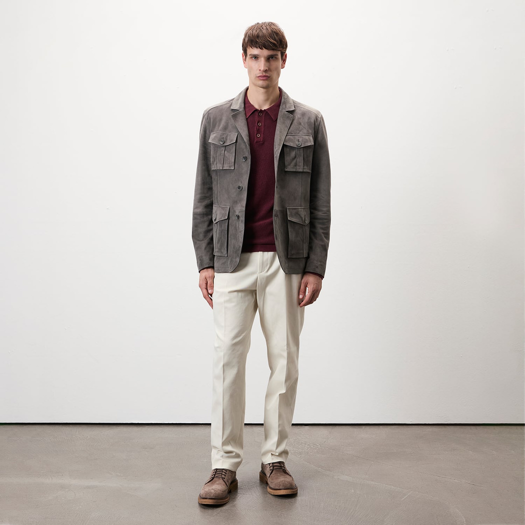 Nicolie Gri Erkek Süet Safari Ceket