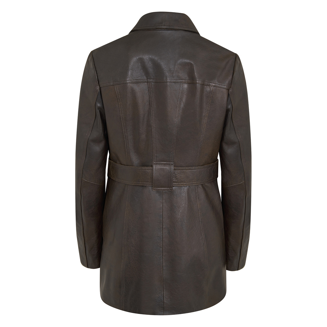 Nicolina Kahve Kadın Deri Trençkot 