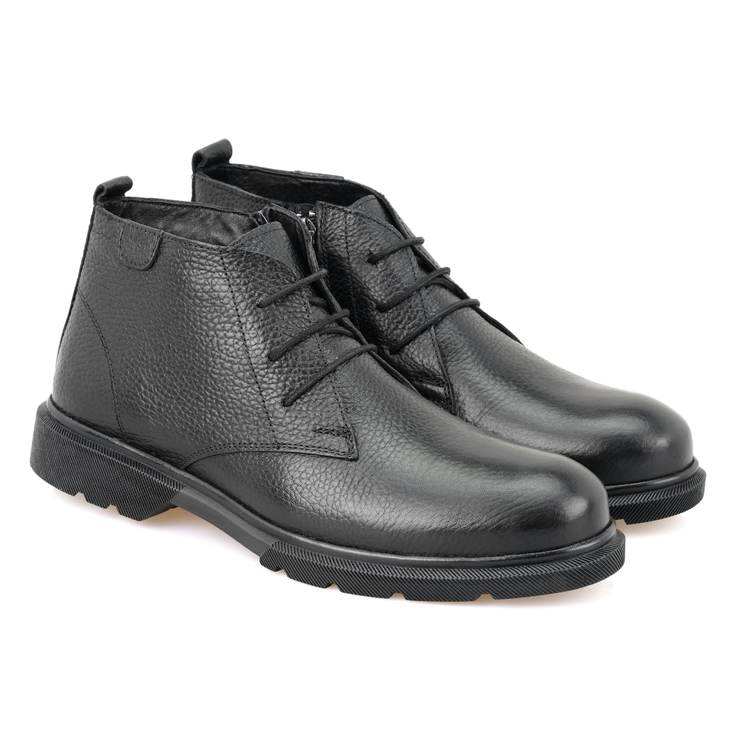 Nicolo Siyah Erkek Fermuarlı Deri Bot