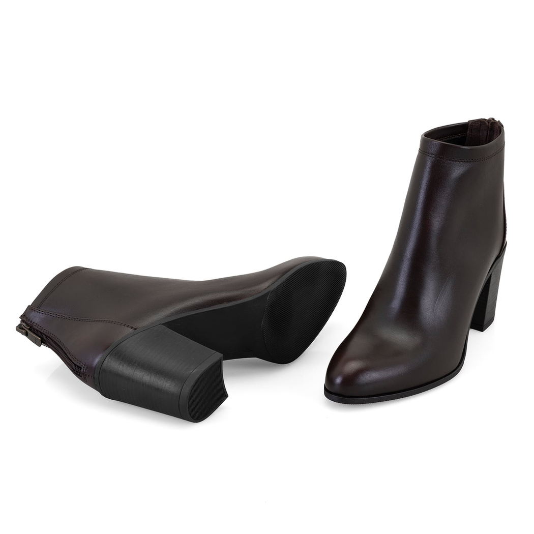 Nillie Kahve Kadın Fermuarlı Topuklu Deri Bot