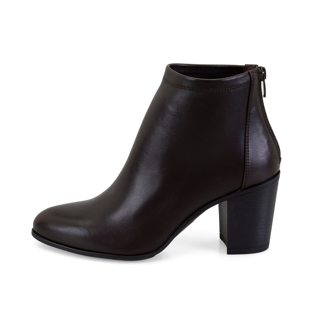 Nillie Kahve Kadın Fermuarlı Topuklu Deri Bot