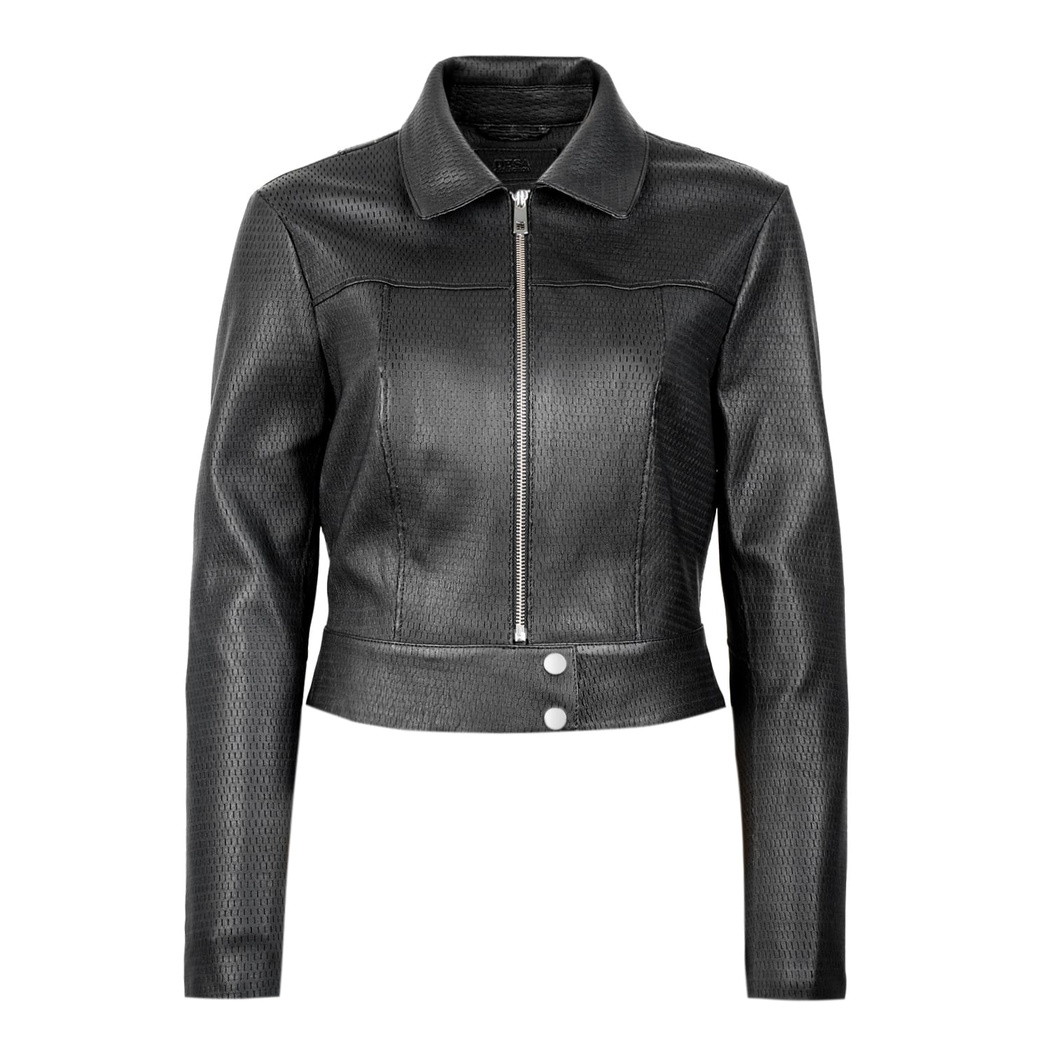 Ninfe Vintage Siyah Kadın Streç Deri Ceket