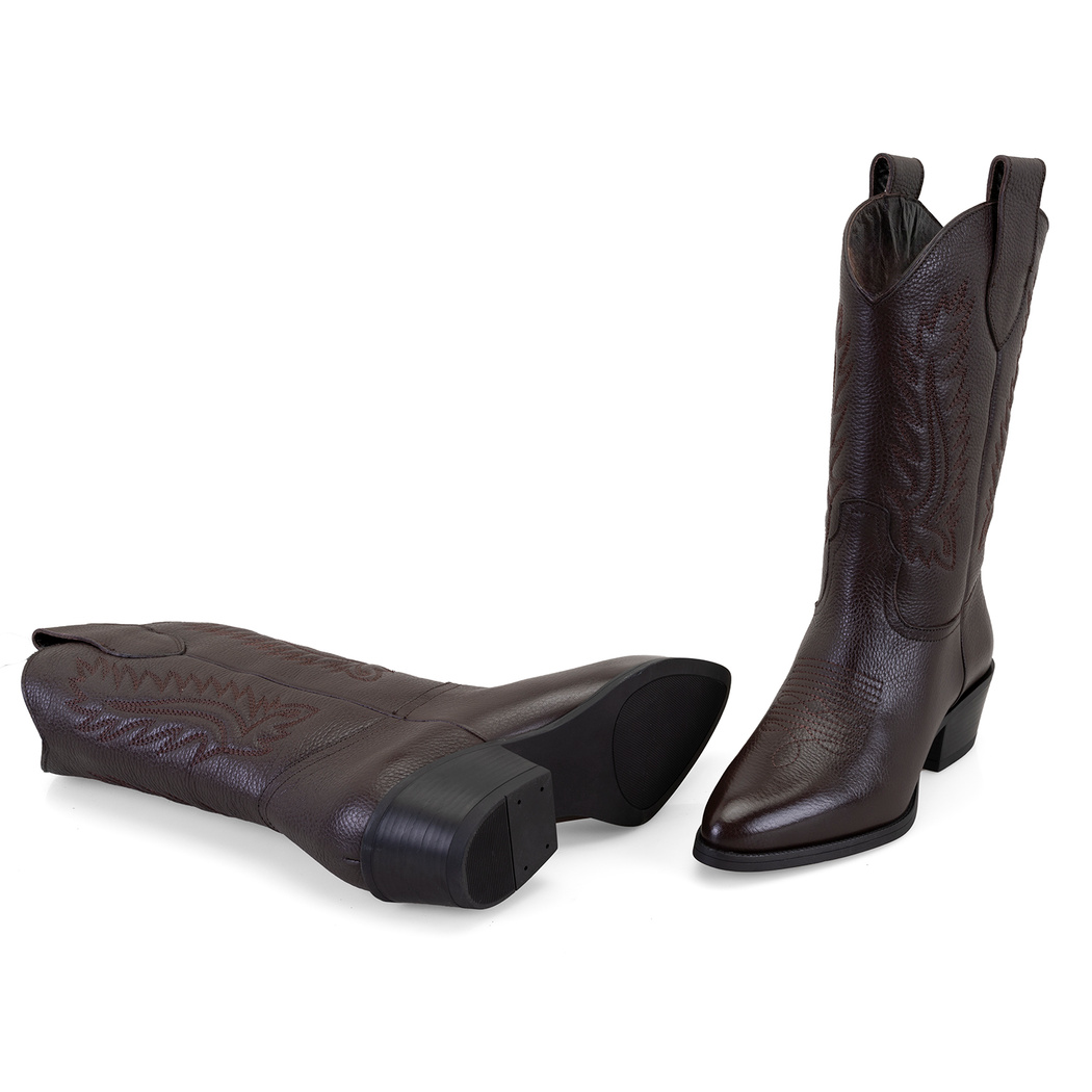 Noa Kahve Kadın Desenli Deri Kovboy Çizmesi