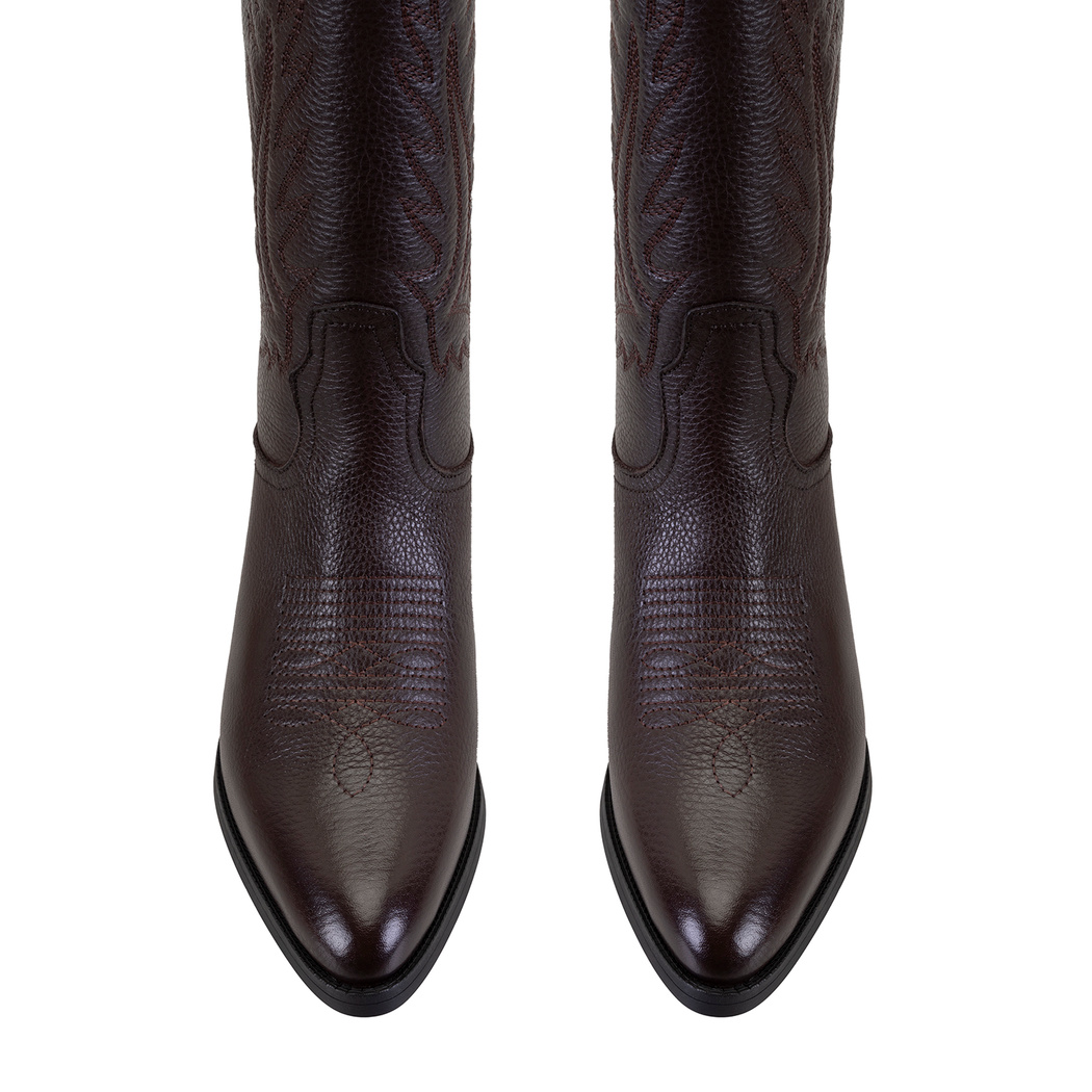 Noa Kahve Kadın Desenli Deri Kovboy Çizmesi