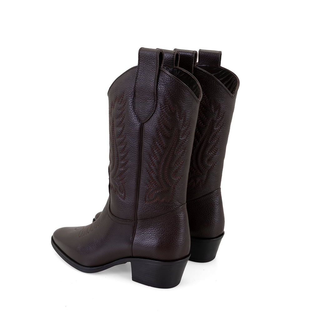 Noa Kahve Kadın Desenli Deri Kovboy Çizmesi