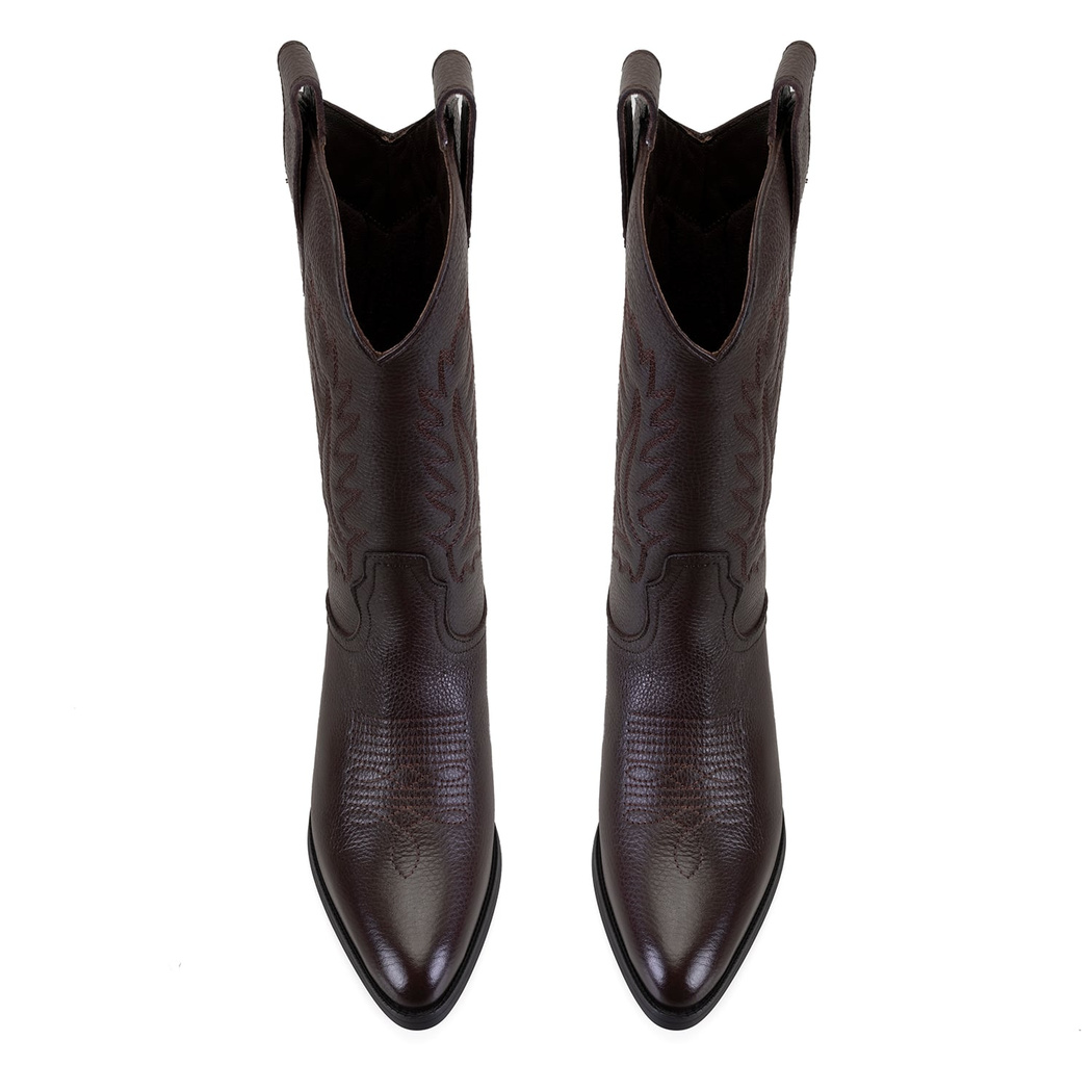 Noa Kahve Kadın Desenli Deri Kovboy Çizmesi