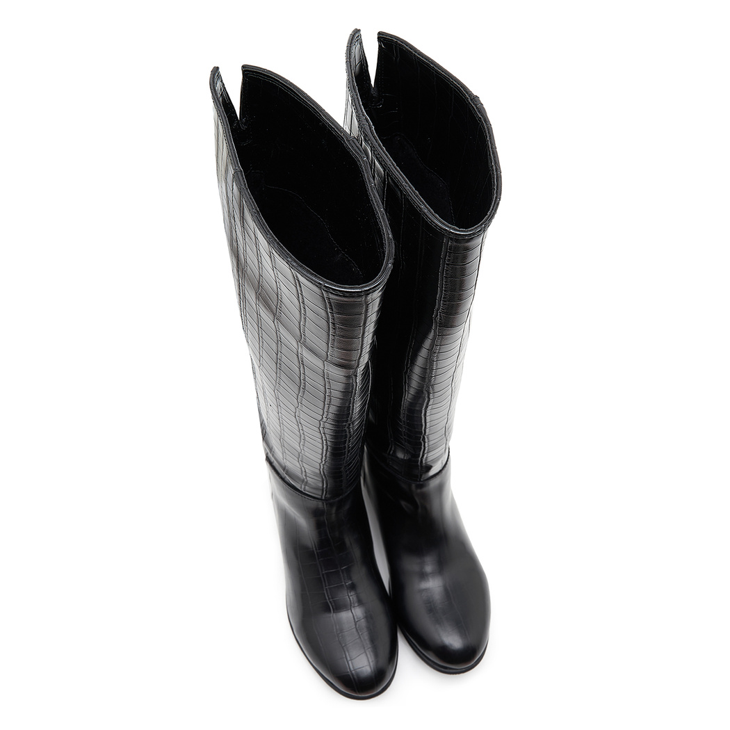 Ole Siyah Kadın Kroko Baskılı Çizme