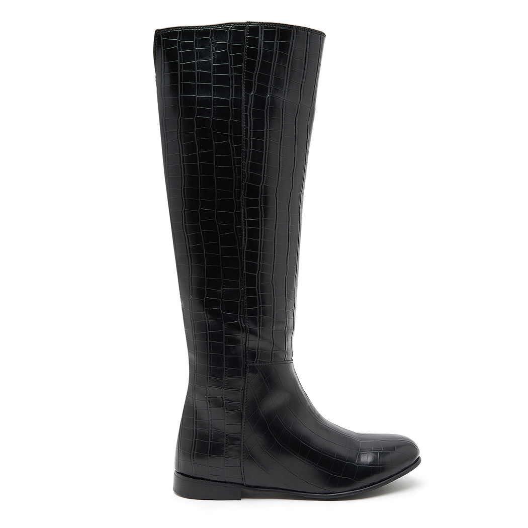 Ole Siyah Kadın Kroko Baskılı Çizme