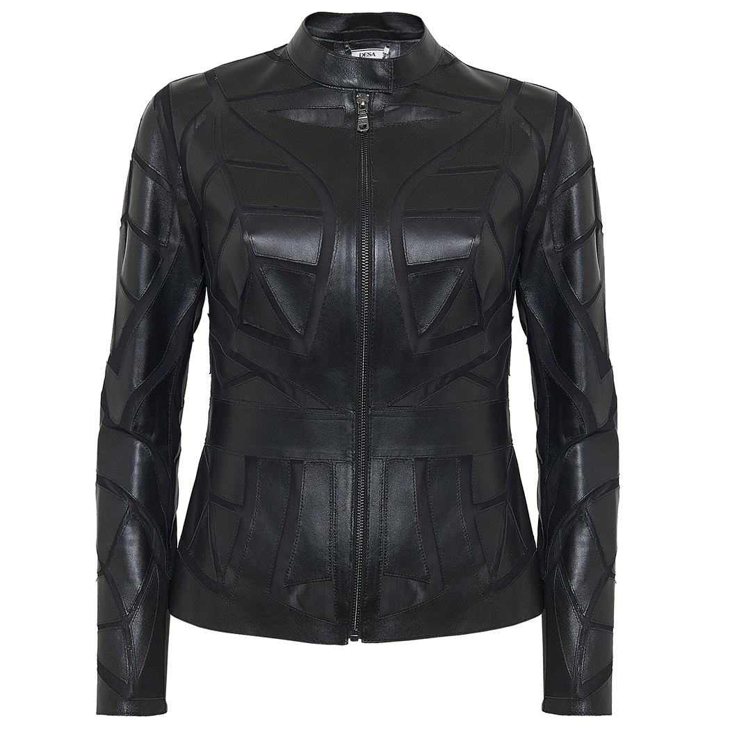 Origa Kadın Yaprak Panelli Deri Ceket