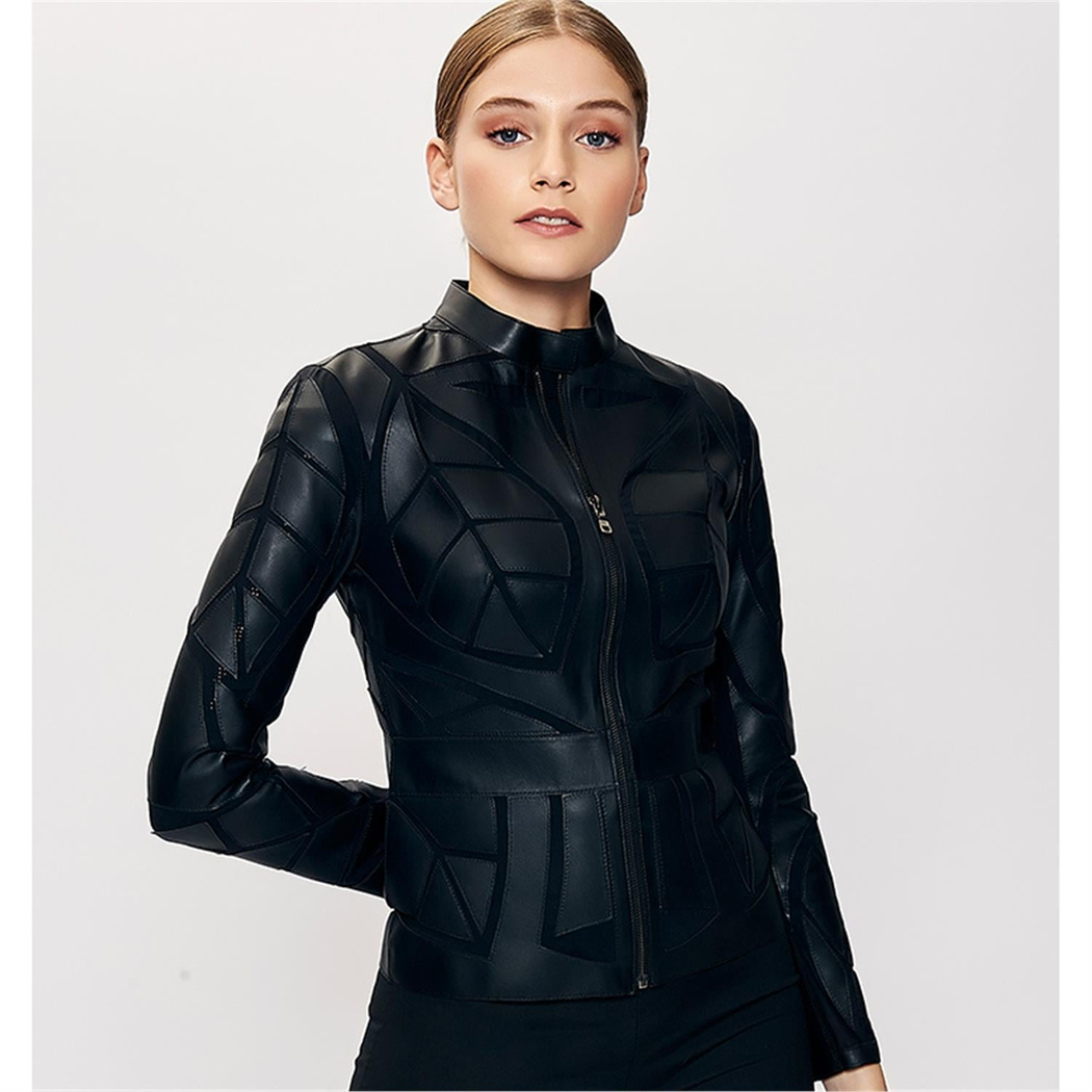 Origa Kadın Yaprak Panelli Deri Ceket