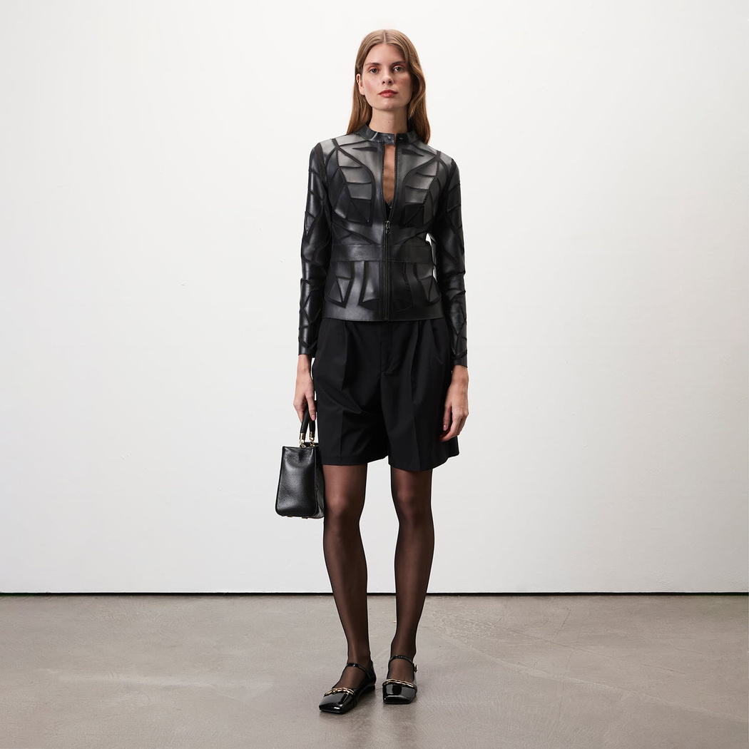 Origa Kadın Yaprak Panelli Deri Ceket