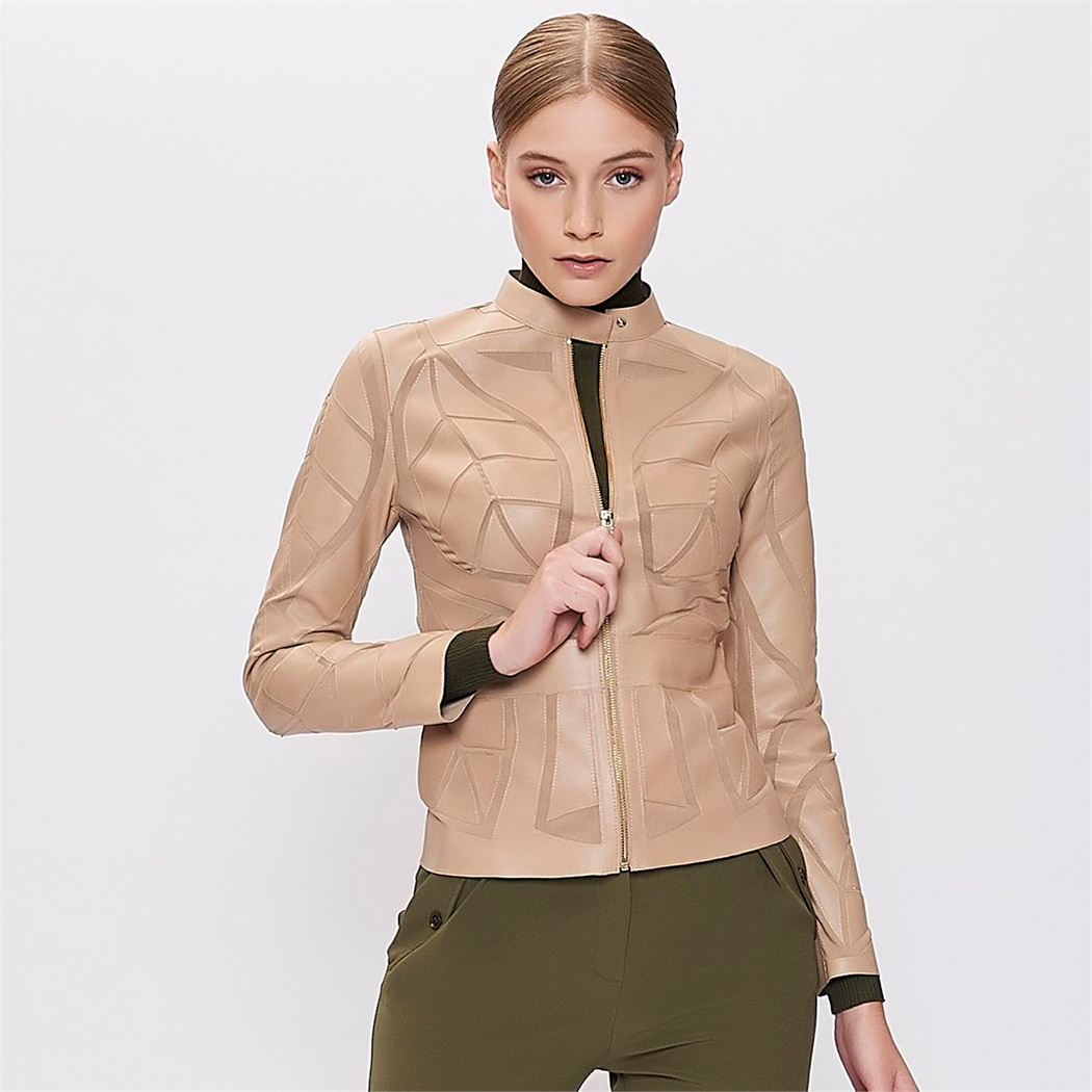 Origa Kadın Yaprak Panelli Deri Ceket