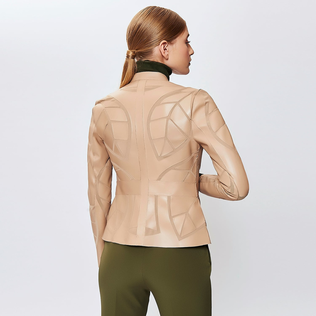 Origa Kadın Yaprak Panelli Deri Ceket