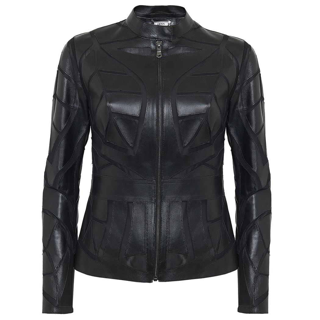 Origa Kadın Yaprak Panelli Deri Ceket