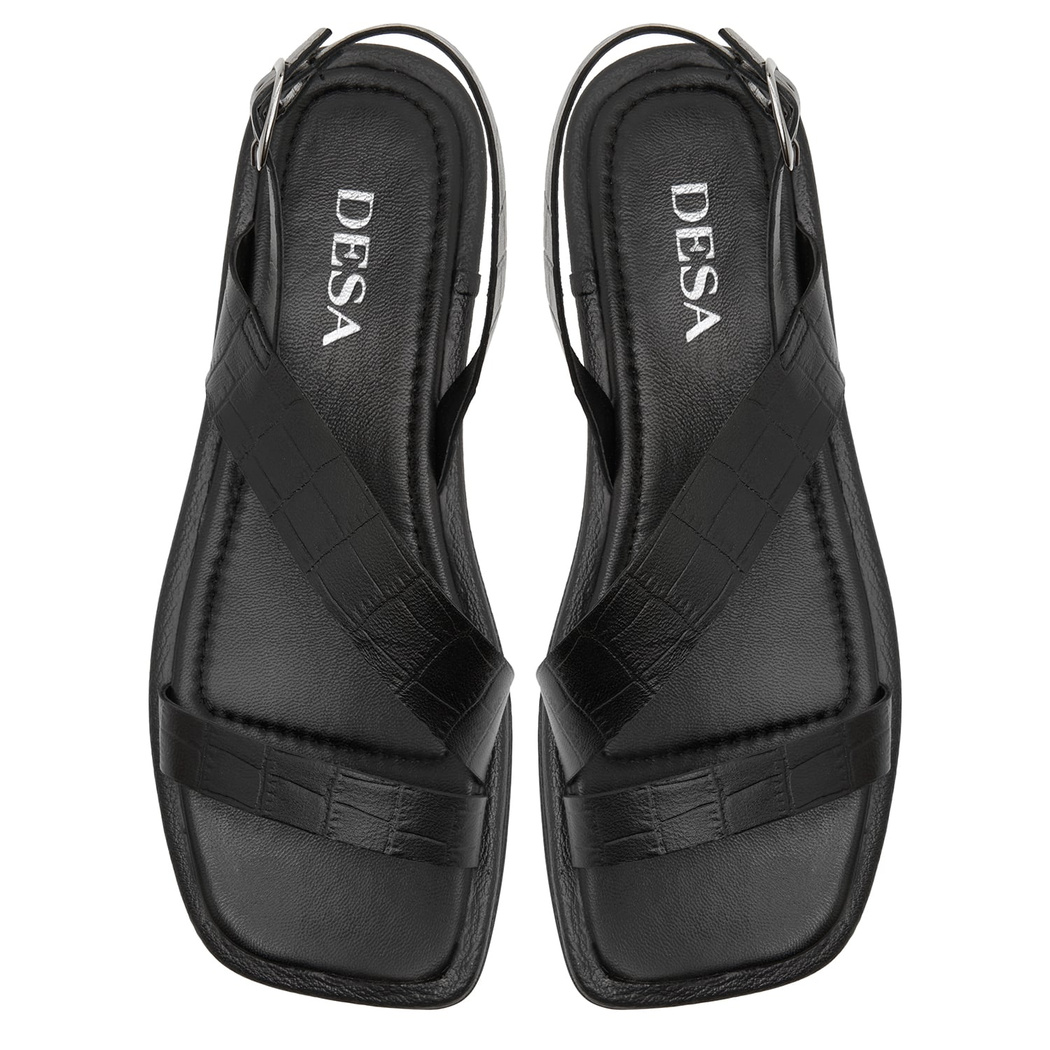 Ornella Siyah Kadın Kroko Baskılı Deri Sandalet